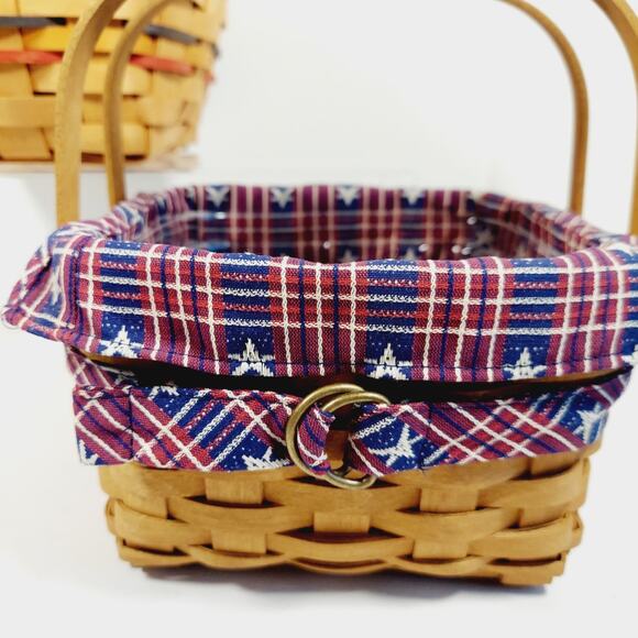 Lot Of 2 Square Longaberger Baskets w/ Handles Liners Tie On Bee Fire Memories - Picture 7 of 16